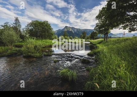 Der Glanbach, die Glan, entspringt am Fuße des Untersberg und fließt durch die Stadt Salzburg WO sie beim Glanspitz in die Salzach mündet. Mehrere Abschnitte des Baches wurden über die Jahre renaturiert. IM Bild : Der Renaturieungsabschnitt à Salzbourg-Leopoldskron. Salzbourg am 29.06.2024. // le Glanbach, le Glan, s'élève au pied de l'Untersberg et traverse la ville de Salzbourg où il se jette dans la Salzach à Glanspitz. Plusieurs sections du ruisseau ont été renaturées au fil des ans. Dans l'image : la section de renaturation à Salzbourg-Leopoldskron. Salzbourg le 29 juin 2024. - Banque D'Images