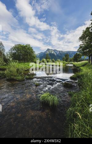 Der Glanbach, die Glan, entspringt am Fuße des Untersberg und fließt durch die Stadt Salzburg WO sie beim Glanspitz in die Salzach mündet. Mehrere Abschnitte des Baches wurden über die Jahre renaturiert. IM Bild : Der Renaturieungsabschnitt à Salzbourg-Leopoldskron. Salzbourg am 29.06.2024. // le Glanbach, le Glan, s'élève au pied de l'Untersberg et traverse la ville de Salzbourg où il se jette dans la Salzach à Glanspitz. Plusieurs sections du ruisseau ont été renaturées au fil des ans. Dans l'image : la section de renaturation à Salzbourg-Leopoldskron. Salzbourg le 29 juin 2024. - Banque D'Images