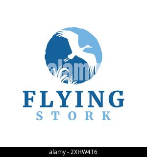 Modèle de logo Flying Stork animal Silhouette Circle Sky nature Illustration de Vecteur