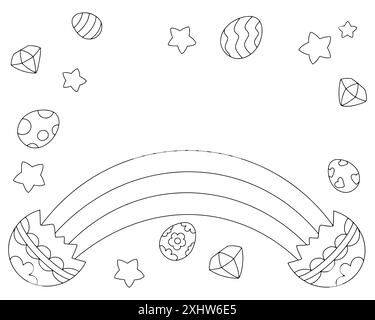 Arc-en-ciel et œufs de Pâques. Fond coloré pour votre conception. Pour papiers peints, couvertures, cartes postales, bannières. Illustration vectorielle. Illustration de Vecteur