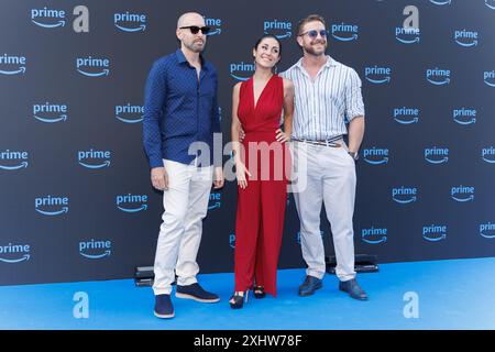 Paolo Cellammare, Ambra Pazzani et Maurizio Merluzzo lors du Photocall de PRIME VIDÉO PRÉSENTE ITALIA 2024, 15 juillet 2024 à Villa Miani, Rome, Ita Banque D'Images