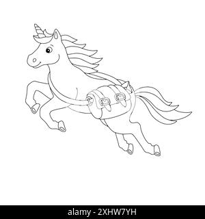 Mignon facteur licorne. Page de livre de coloriage pour les enfants. Personnage de style dessin animé. Illustration vectorielle isolée sur fond blanc. Illustration de Vecteur