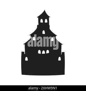 Château de conte de fées. Silhouette noire. Elément de conception. Illustration vectorielle isolée sur fond blanc. Modèle pour livres, autocollants, affiches, cartes, cl Illustration de Vecteur