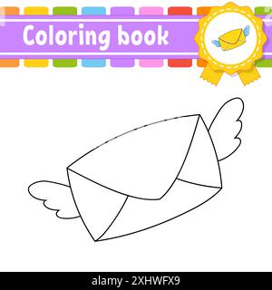 Livre de coloriage pour enfants. Caractère joyeux. Illustration vectorielle. Style de dessin animé mignon. Silhouette de contour noir. Isolé sur fond blanc. Valentine Illustration de Vecteur