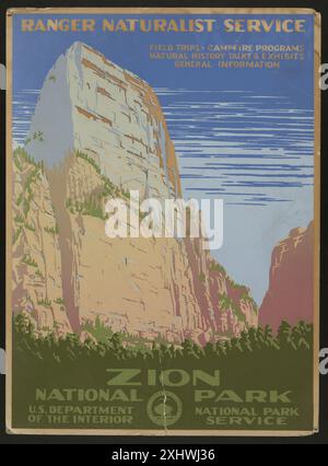 Parc national de Zion, affiche de voyage vintage du Ranger Naturalist Service Banque D'Images