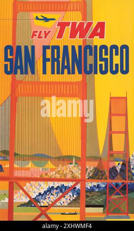 Fly TWA - San Francisco (1957) affiche de voyage vintage par David Klein. Banque D'Images