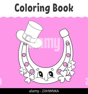 Livre de coloriage pour enfants. Caractère joyeux. Style de dessin animé mignon. Page fantaisie pour les enfants. La journée de Patrick. Silhouette de contour noir sur backgr de couleur Illustration de Vecteur