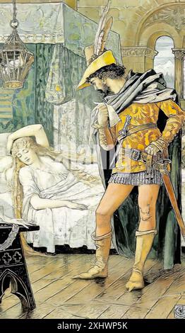 GRUE Walter (1845-1915) illustration de Sleeping Beauty c 1915 - impression Vintage illustrée Banque D'Images