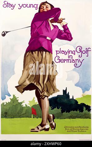 HOHLWEIN Ludwig - Stay Young Playing Golf in Germany, v. 1930s. - Imprimé vintage Art Nouveau Banque D'Images