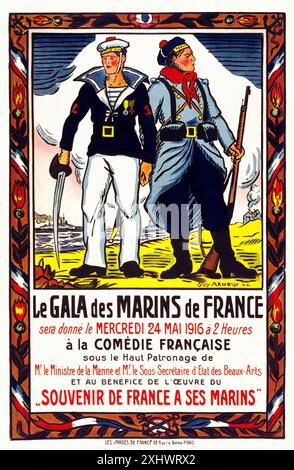 ARNOUX Guy le gala des marins de France á la Comédie française 1916 - imprimé vintage Art Nouveau Banque D'Images