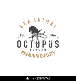 Octopus logo, Old Retro Vintage Design Ocean animal Vector Ventacle illustration Template Illustration de Vecteur