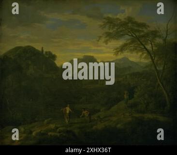 Tableau de Johannes Glauber (1646–1724) représentant des paysages montagneux du sud, montrant des montagnes, des arbres, des vallées et des éléments de paysage naturel. Banque D'Images