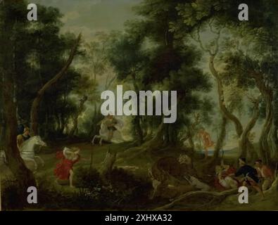 Paysage avec Atalanta et Meleager chassant le sanglier de Calydonien Herp, Willem van 1612 - 1677 peinture peintures flamandes : 1600 - 1800, Olaf Koester, p. 121-23, afb. p. 324 fig. 63, 2000-589, 2000. Christian IV og Europa : den 19. Europarådsudstilling, Danmark 1988, Steffen Heiberg, Olaf Koester, Christian IV og billedkunstens Europa, p. 320, Kat. nr. 1036, 88-222, 1988 paysage avec Atalanta et Meleager chassant le sanglier de Calydonien Banque D'Images