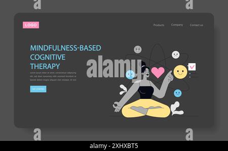 Concept de thérapie comportementale cognitive. Une illustration mettant en vedette une séance de médiation consciente avec des icônes d’émotion pour l’amélioration de la santé mentale. Illustration vectorielle. Illustration de Vecteur