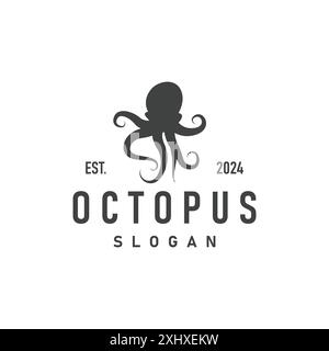 Octopus logo, Old Retro Vintage Design Ocean animal Vector Ventacle illustration Template Illustration de Vecteur