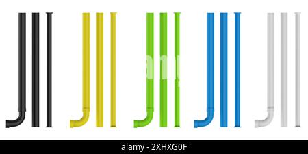 ensemble de rendu 3d de multi-couleurs ou nuances de tuyaux et de joints en pvc isolés sur blanc Banque D'Images