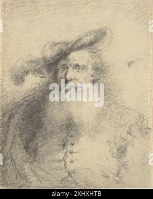 Portrait de tête et d'épaule d'un homme barbu avec un chapeau à plumes Worlidge, Thomas 1700 - 1766 dessin britannique par des artistes nés avant 1900. British Drawings in the Department of Prints and Drawings, Statens Museum for Kunst, David Bindman, Kat.NR. 15, C 42649, 2008 Portrait de tête et d'épaule d'un homme barbu avec un chapeau à plumes Banque D'Images