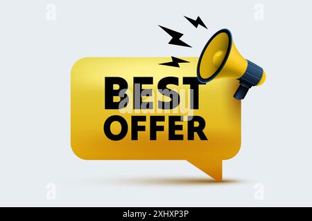 Étiquette de la meilleure offre. Bulle de parole avec mégaphone. Affiche promotionnelle spéciale. Symbole de promotion des soldes. Vecteur Illustration de Vecteur