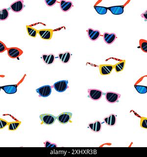 Modèle sans couture avec lunettes de soleil dans le style Memphis. Illustration de Vecteur