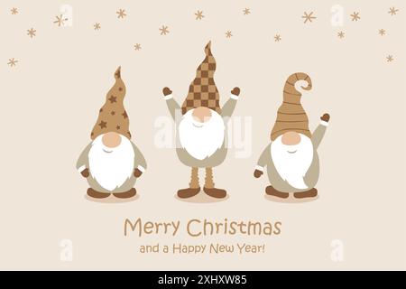 carte de voeux de noël avec mignon nain de noël dans l'illustration vectorielle d'hiver Illustration de Vecteur