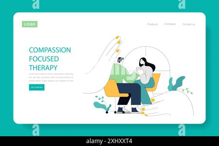 Concept de thérapie centrée sur la compassion. Le thérapeute réconforte le patient dans un environnement apaisant. Guérison émotionnelle, pratique de l'empathie et soutien en santé mentale. Illustration vectorielle. Illustration de Vecteur