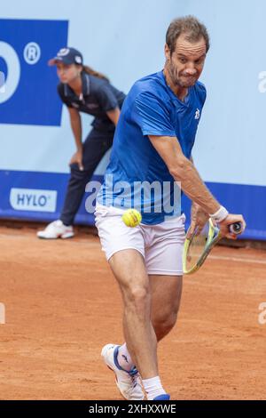 Gstaad Suisse, 07 16 2024 : Richard Gasquet (FRA) en action lors de l'EFG Swiss Open. Lors de l'EFG Gstaad Swiss Open ATP 250, match international de tennis à Gstaad, Suisse, le 16 juillet 2024 Banque D'Images