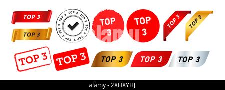 top 3 timbre et étiquette ruban autocollant pour le numéro de classement de placement Illustration de Vecteur