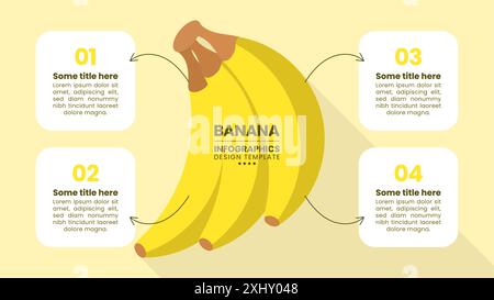 Modèle d'infographie avec 4 options ou étapes. Banane. Peut être utilisé pour la mise en page de flux de travail, diagramme, bannière, webdesign. Illustration vectorielle Illustration de Vecteur