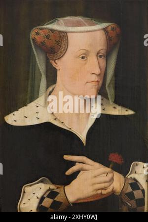 Portrait de Jacoba de Bavière, comtesse de Hollande et de Zélande, montrant sa tenue vestimentaire, ses traits faciaux et son statut noble dans le style néerlandais. Banque D'Images