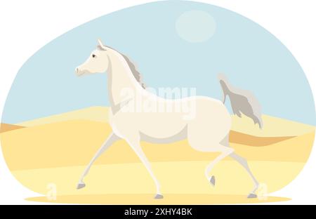 Beau cheval arabe dans le désert Illustration de Vecteur