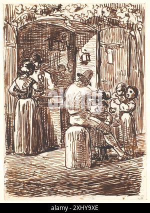 Vente de vin en Italie Marstrand, Wilhelm 1810 - 1873 dessin Fortegnelse Over et Udvalg af Kobberstiksamlingens Tegninger af Wilhelm Marstrand (1810-1873) : Udstillet i Kobberstiksamlingen. Août 1915, Ubekendt, NR. 79, K2004-058, 1915 Udenfor et vinudsalg i Italien Banque D'Images