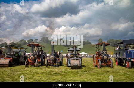 Storrington / Royaume-Uni - 13 juillet 2024 : moteurs de traction à vapeur vintage, rouleaux à vapeur et camions à vapeur s'alignent au Sussex Steam Rally. Banque D'Images