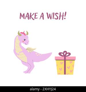 Modèle de carte d'anniversaire pour enfants. Conception de célébration pour anniversaire. Animal mignon avec cadeau. Illustration de Vecteur