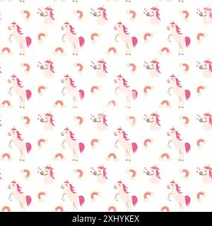 Joli motif licorne sans couture pour textile. Fond de personnages magiques enfantins. Fée pour enfants et motif magique. Illustration de Vecteur