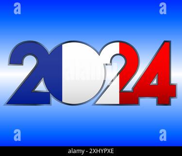 Année 2024, conception graphique du numéro avec le drapeau français, France, illustration vectorielle Illustration de Vecteur