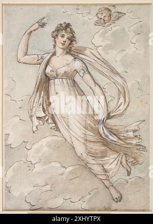 Femme flottant dans le ciel, observée par un chérubin Tomkins, Peltro William 1760 - 1840, Kauffmann, Angelica 1741 - 1807 dessinant des dessins britanniques par des artistes nés avant 1900. Dessins britanniques au Département des estampes et dessins, Statens Museum for Kunst, David Bindman, Kat. nr. 66, C 42649, 2008 femme flottant dans le ciel, observée par un chérubin Banque D'Images