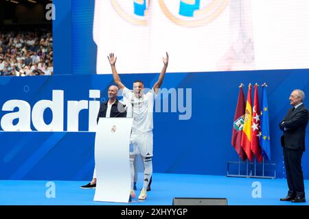 Madrid, Spa in. 16 juillet 2024. Présentation de Kylian Mbappe au stade Santiago Bernabeu le 16 juillet 2024 à Madrid, Espagne. (Photo de Cesar Cebolla/Sipa USA) crédit : Sipa USA/Alamy Live News Banque D'Images