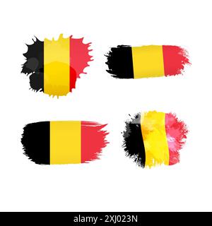 Ensemble de drapeaux créatifs belges. Emblèmes Brhushing style trait et grunge. T-shirt et vêtements éléments décoratifs. Bienvenue sur l'icône invitation Belgique Illustration de Vecteur