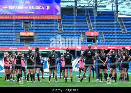 La Corogne, Espagne. 15 juillet 2024. Team Belgium lors d'un entraînement MD-1 avant un match de football entre les équipes nationales féminines d'Espagne et de Belgique, a appelé les Red Flames lors de la sixième journée du Groupe A2 dans la phase de championnat de la compétition des qualifications européennes féminines de l'UEFA 2023-24, le lundi 15 juillet 2024 à la Corogne, Espagne . Crédit : Sportpix/Alamy Live News Banque D'Images