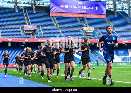 La Corogne, Espagne. 15 juillet 2024. Échauffement lors d'un entraînement MD-1 avant un match de football entre les équipes nationales féminines d'Espagne et de Belgique, appelé les Red Flames lors de la sixième journée du Groupe A2 dans la phase de championnat de la compétition des qualifications européennes féminines de l'UEFA 2023-24, le lundi 15 juillet 2024 à la Corogne, Espagne . Crédit : Sportpix/Alamy Live News Banque D'Images