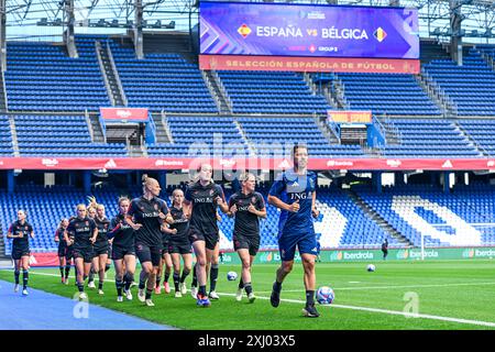 La Corogne, Espagne. 15 juillet 2024. Échauffement lors d'un entraînement MD-1 avant un match de football entre les équipes nationales féminines d'Espagne et de Belgique, appelé les Red Flames lors de la sixième journée du Groupe A2 dans la phase de championnat de la compétition des qualifications européennes féminines de l'UEFA 2023-24, le lundi 15 juillet 2024 à la Corogne, Espagne . Crédit : Sportpix/Alamy Live News Banque D'Images