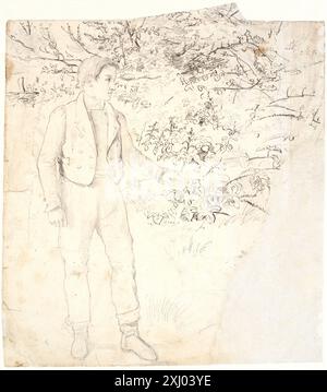 Debout jeune homme et études végétales Dreyer, Dankvart 1816 - 1852 dessin Stående ung mand og plantestudier Banque D'Images