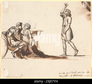 Le dessin d'Abildgaard montre trois personnages habillés de vêtements anciens, détaillant la tenue, la posture et l'anatomie humaine. Banque D'Images