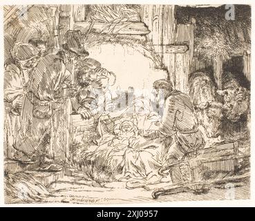 L'adoration des bergers (avec la lampe) Rembrandt van Rijn 1606 - 1669 gravure, impression The New Hollstein gravures, gravures et gravures sur bois hollandaises et flamandes 1450-1700, Rembrandt (7 vols : texte, planches, copies), Erik Hinterding, 279 II, C 55013:1-7, 2013. The Illustrated Bartsch 50, Supplément, Rembrandt Harmensz. Van Rijn, Stephanie S. Dickey, 45 I, C 36238, 1993. Gravures de Rembrandt : un essai et un catalogue avec quelques notes sur les dessins, Arthur M. Hind, 273 I, 6545, 1912. L'oeuvre gravé de Rembrandt : avec un catalogue raisonné, Dmitri Rovinski, 45 I, 6728, 1890. Hollstein's Dutch a Banque D'Images