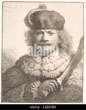 Rembrandt avec sabre relevé : demi-longueur Rembrandt van Rijn 1606 - 1669 gravure, impression The New Hollstein gravures, gravures et gravures sur bois hollandaises et flamandes 1450-1700, Rembrandt (7 vols : texte, planches, copies), Erik Hinterding, 134 II, C 55013:1-7, 2013. The Illustrated Bartsch 50, Supplément, Rembrandt Harmensz. Van Rijn, Stephanie S. Dickey, 18 II, C 36238, 1993. Gravures de Rembrandt : un essai et un catalogue avec quelques notes sur les dessins, Arthur M. Hind, 109 II-III, 6545, 1912. L'oeuvre gravé de Rembrandt : avec un catalogue raisonné, Dmitri Rovinski, 18 IV, 6728, 1890. Hollstein est néerlandais Banque D'Images