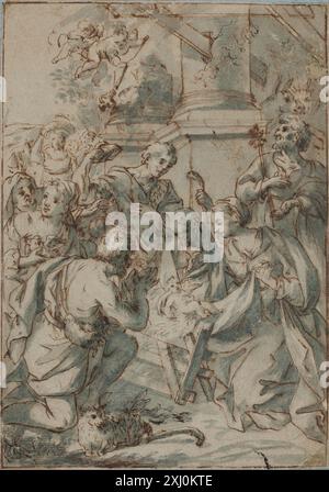 Dessin représentant l'adoration des bergers par Nicolò Ricciolini (1687-1762), partie des dessins italiens du Département des estampes et dessins. Banque D'Images