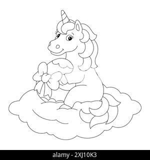 Page de livre de coloriage pour les enfants. Mignonne licorne et oeuf de pâques. Personnage de style dessin animé. Illustration vectorielle isolée sur fond blanc. Illustration de Vecteur