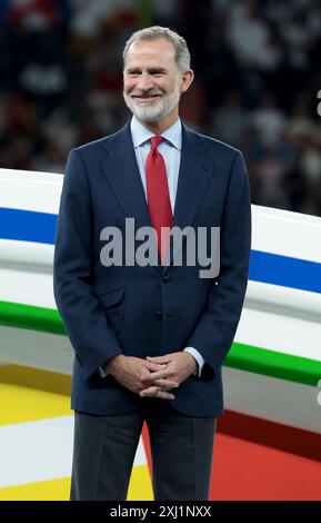 Berlin, Allemagne. 14 juillet 2024. Le Roi Felipe VI d'Espagne lors de la cérémonie de trophée qui suit la finale de l'Euro 2024 de l'UEFA entre l'Espagne et l'Angleterre le 14 juillet 2024 à l'Olympiastadion de Berlin, Allemagne - photo Jean Catuffe/DPPI crédit : DPPI Media/Alamy Live News Banque D'Images