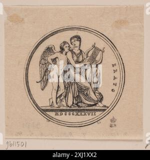 Médaille avec la manufacture de Erato Kittendorff, Axel Theodor 1821 - 1868 gravure sur bois, impression Medalje Med fremstilling af Erato Banque D'Images