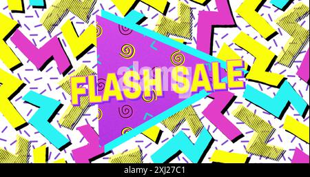 Image de texte de vente flash, motif circulaire en triangles, motif abstrait sur fond blanc. Généré numériquement, hologramme, illustration, remise Banque D'Images